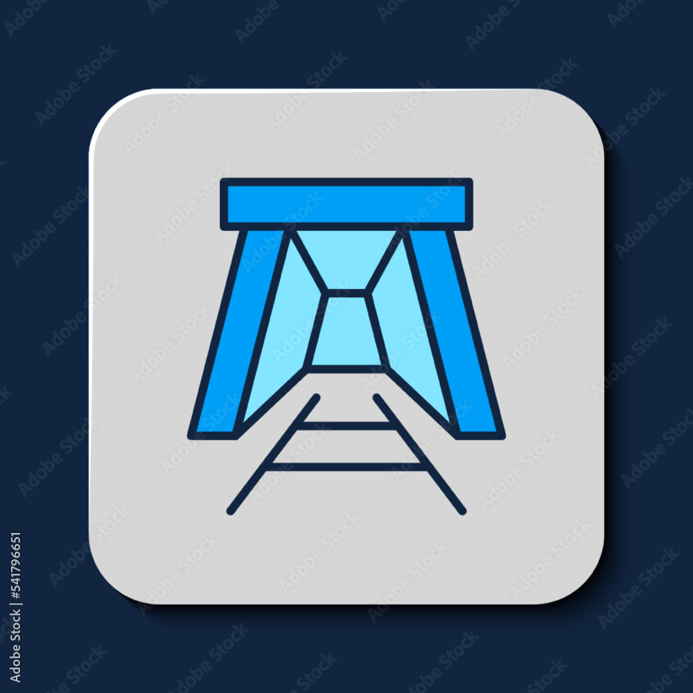 Filled outline Mine entrance icon isolated on blue background. Vector