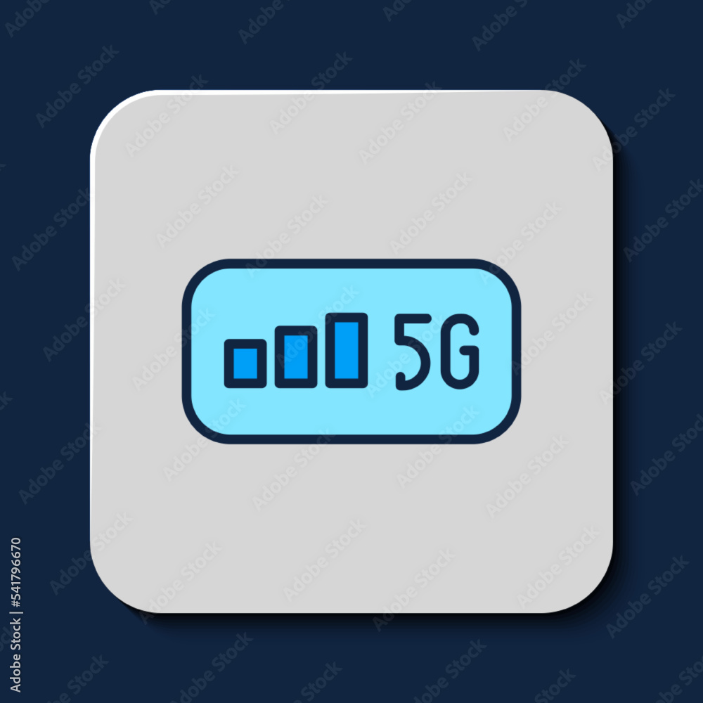 Filled outline 5G new wireless internet wifi connection icon isolated on blue background. Global network high speed connection data rate technology. Vector Filled outline 5G new wireless internet wifi connection icon isolated on blue background. Global network high speed connection data rate technology. Vector