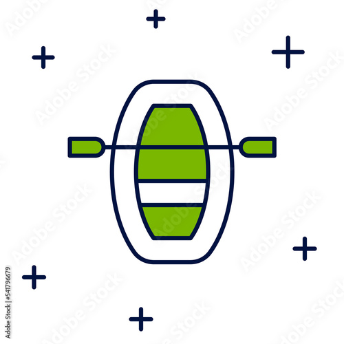 Filled outline Boat with oars icon isolated on white background. Water sports, extreme sports, holiday, vacation, team building. Vector