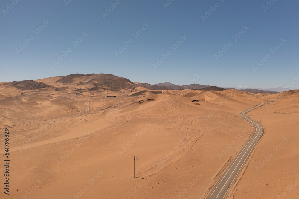 Aerial view of mountains and a road in the atacama desert near the city of Copiapó, Chile Aerial view of mountains and a road in the atacama desert near the city of Copiapó, Chile