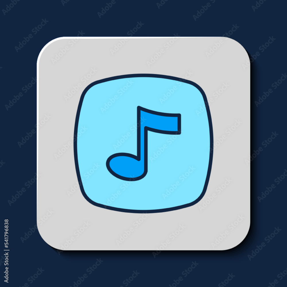Filled outline Music note, tone icon isolated on blue background. Vector Filled outline Music note, tone icon isolated on blue background. Vector