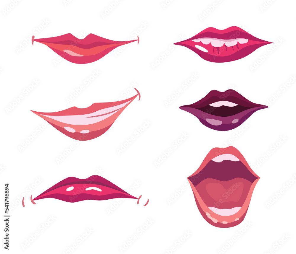 Face construction element, avatar creation with head parts. Vector cartoon  set of lips. Head parts pack for face generator isolated on white  background Stock Vector | Adobe Stock