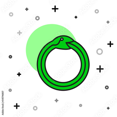 Filled outline Magic symbol of Ouroboros icon isolated on white background. Snake biting its own tail. Animal and infinity, mythology and serpent. Vector