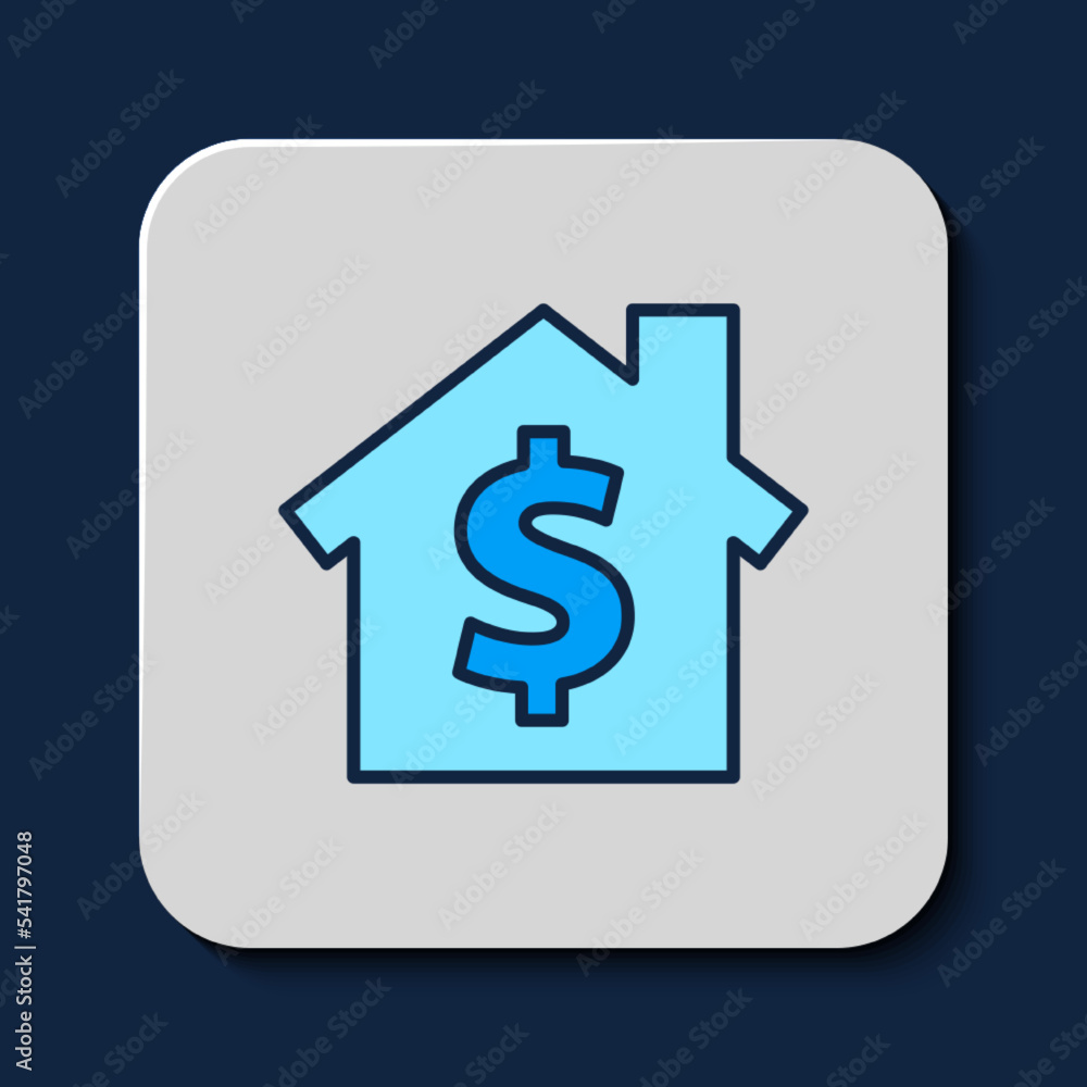 Filled outline House with dollar symbol icon isolated on blue background. Home and money. Real estate concept. Vector Filled outline House with dollar symbol icon isolated on blue background. Home and money. Real estate concept. Vector