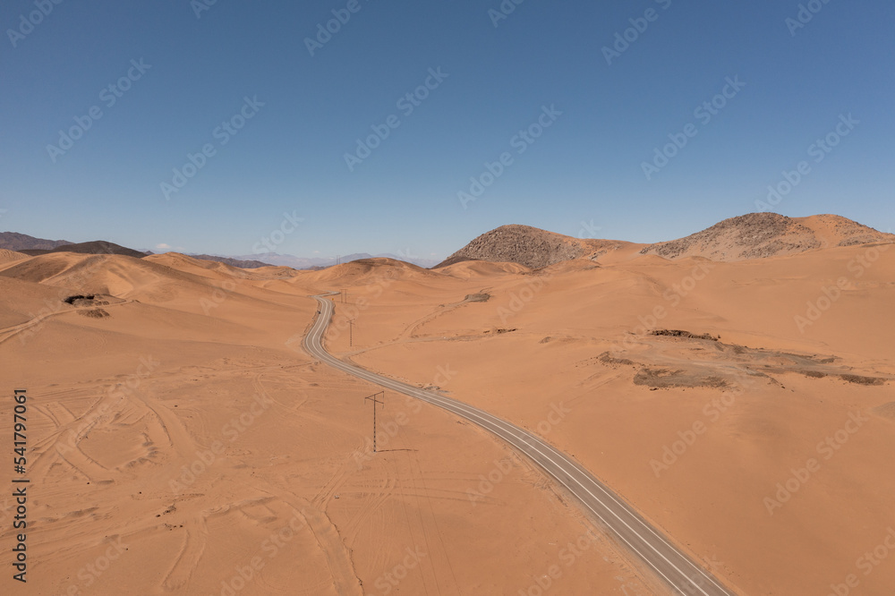 Aerial view of mountains and a road in the atacama desert near the city of Copiapó, Chile Aerial view of mountains and a road in the atacama desert near the city of Copiapó, Chile