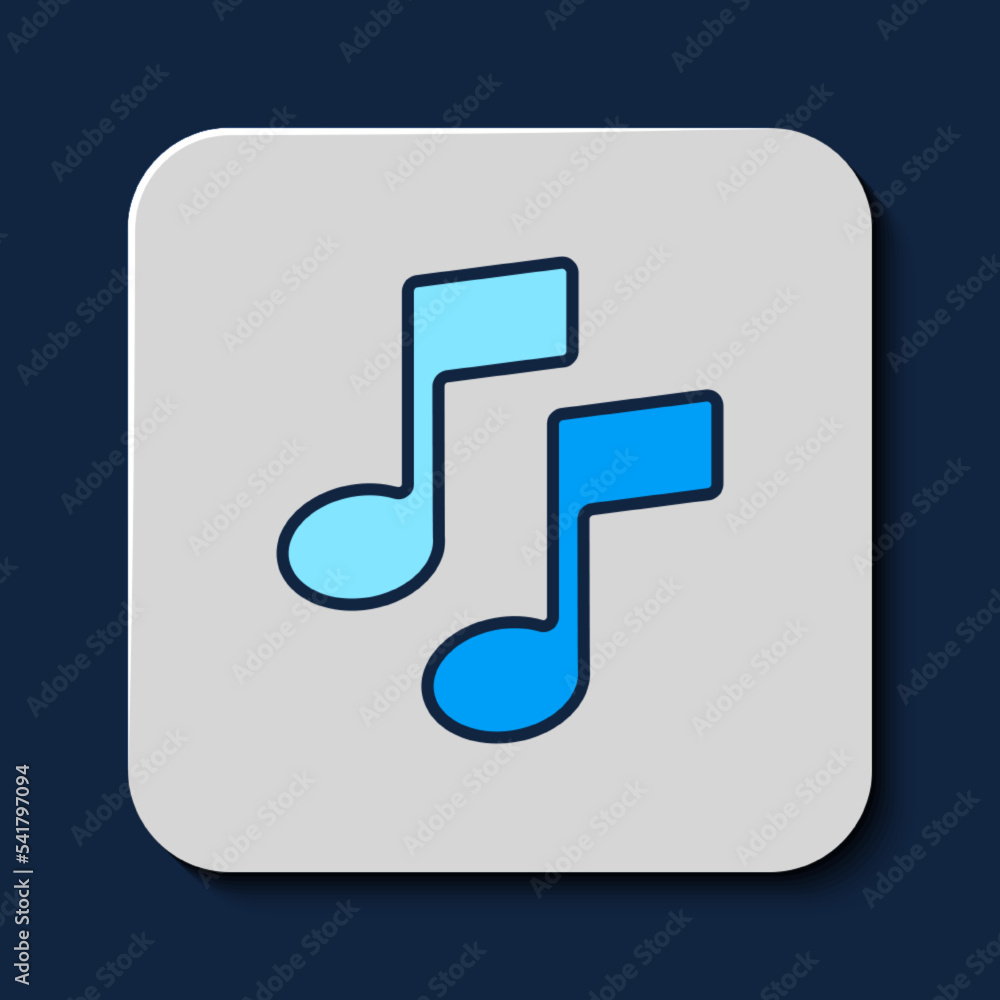 Filled outline Music note, tone icon isolated on blue background. Vector Filled outline Music note, tone icon isolated on blue background. Vector