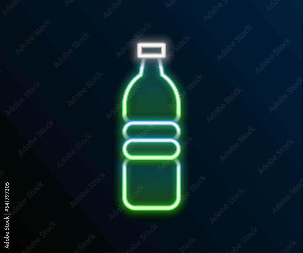 Glowing neon line Bottle of water icon isolated on black background. Soda aqua drink sign. Colorful outline concept. Vector Glowing neon line Bottle of water icon isolated on black background. Soda aqua drink sign. Colorful outline concept. Vector