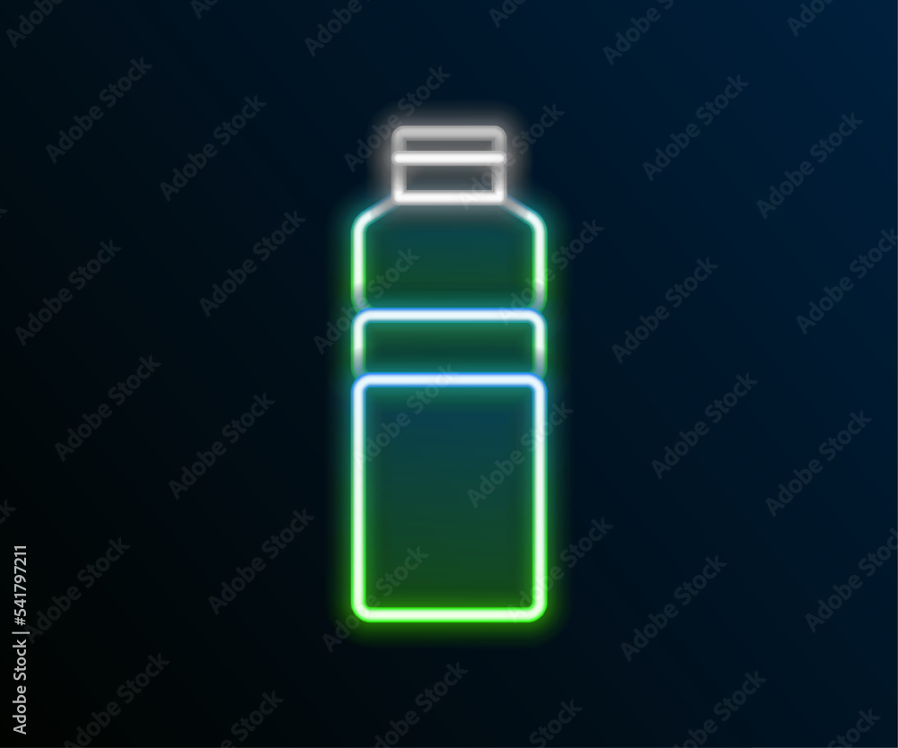 Glowing neon line Fitness shaker icon isolated on black background. Sports shaker bottle with lid for water and protein cocktails. Colorful outline concept. Vector Glowing neon line Fitness shaker icon isolated on black background. Sports shaker bottle with lid for water and protein cocktails. Colorful outline concept. Vector