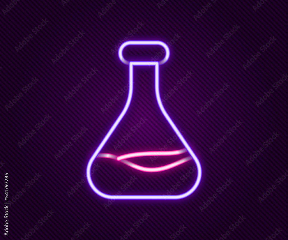 Glowing neon line Test tube and flask icon isolated on black background. Chemical laboratory test. Laboratory glassware. Colorful outline concept. Vector Glowing neon line Test tube and flask icon isolated on black background. Chemical laboratory test. Laboratory glassware. Colorful outline concept. Vector