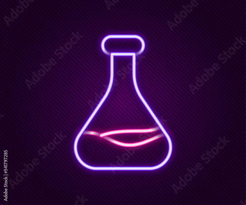 Glowing neon line Test tube and flask icon isolated on black background. Chemical laboratory test. Laboratory glassware. Colorful outline concept. Vector