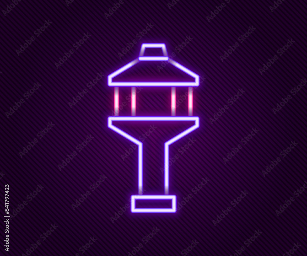 Glowing neon line Airport control tower icon isolated on black background. Colorful outline concept. Vector