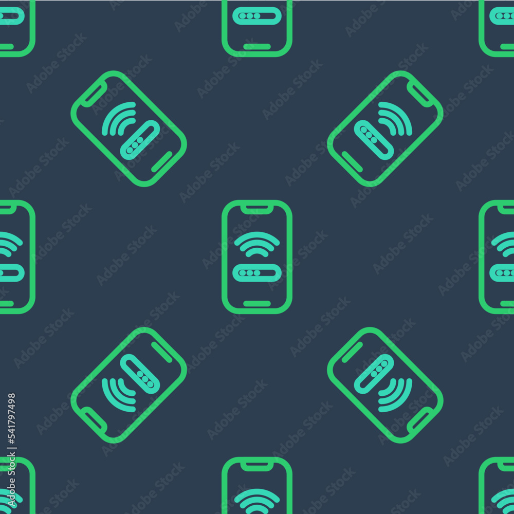 Line Smartphone with free wi-fi wireless connection icon isolated seamless pattern on blue background. Wireless technology, wi-fi connection, wireless network. Vector