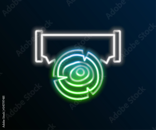 Glowing neon line Two-handed saw and log icon isolated on black background. Colorful outline concept. Vector