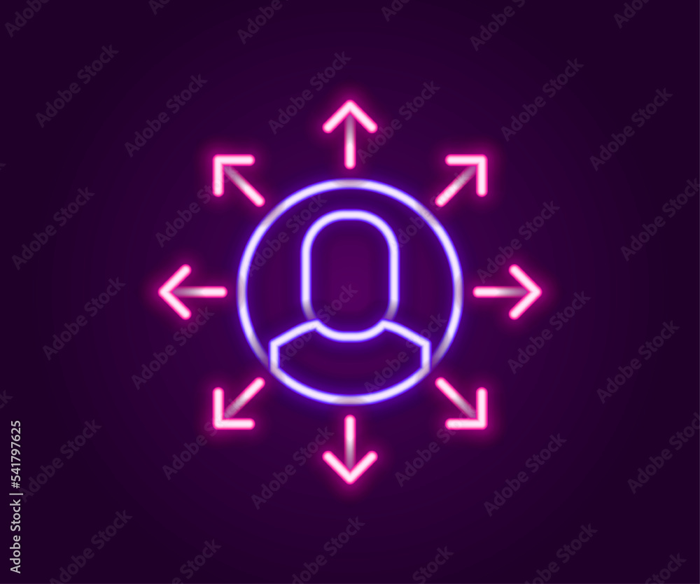 Glowing neon line Multitasking manager working icon isolated on black background. Colorful outline concept. Vector Glowing neon line Multitasking manager working icon isolated on black background. Colorful outline concept. Vector