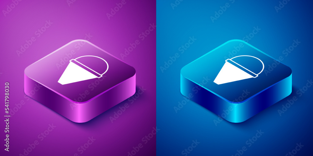 Isometric Fire cone bucket icon isolated on blue and purple background. Metal cone bucket empty or with water for fire fighting. Square button. Vector Isometric Fire cone bucket icon isolated on blue and purple background. Metal cone bucket empty or with water for fire fighting. Square button. Vector