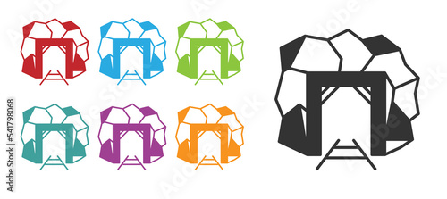 Black Mine entrance icon isolated on white background. Set icons colorful. Vector