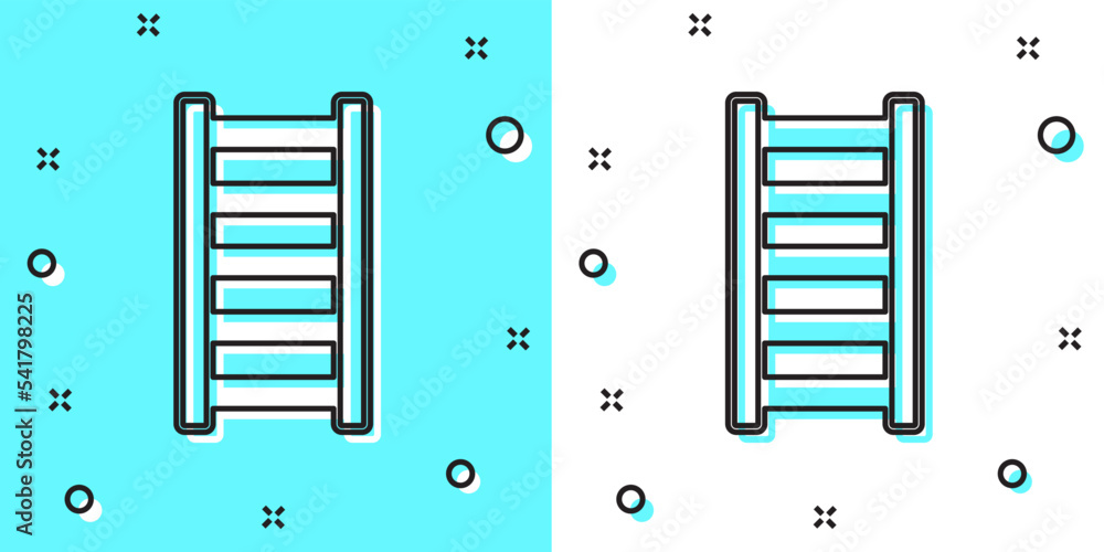 Black line Fire escape icon isolated on green and white background. Pompier ladder. Fireman scaling ladder with a pole. Random dynamic shapes. Vector Black line Fire escape icon isolated on green and white background. Pompier ladder. Fireman scaling ladder with a pole. Random dynamic shapes. Vector