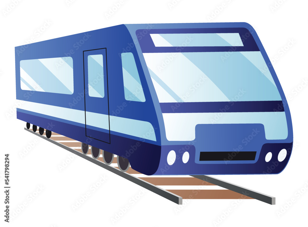 Train engine flat cartoon. Railroad passenger train or carriage. Train transport railway, carriage travel locomotive, wagon transportation passenger