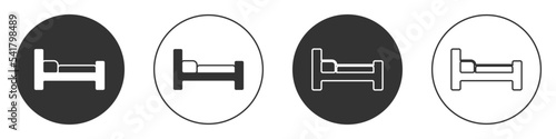 Black Bed icon isolated on white background. Circle button. Vector