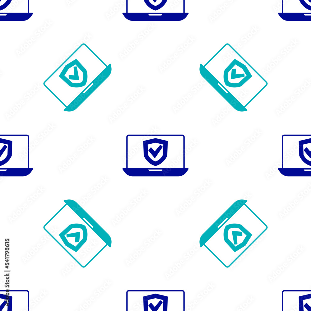 Blue Insurance online icon isolated seamless pattern on white background. Security, safety, protection, protect concept. Vector Blue Insurance online icon isolated seamless pattern on white background. Security, safety, protection, protect concept. Vector