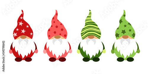 Collection of vector Christmas gnomes in flat style