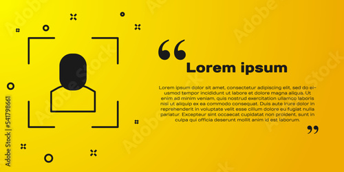 Black Camera focus frame line icon isolated on yellow background. Vector