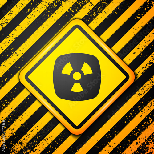 Black Radioactive icon isolated on yellow background. Radioactive toxic symbol. Radiation hazard sign. Warning sign. Vector
