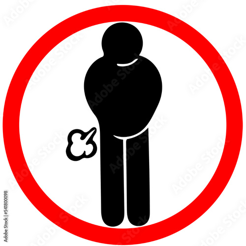 food may not cause gas farting forbidden warning road sign red circle isolated on white