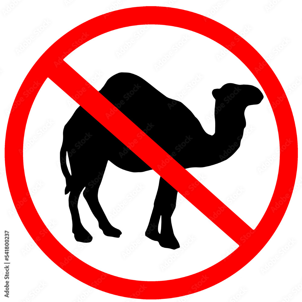 Camel not allowed prohibition red circle warning road sign, isolated on ...