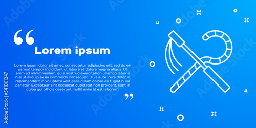 White line Crook and flail icon isolated on blue background. Ancient Egypt symbol. Scepters of egypt. Vector