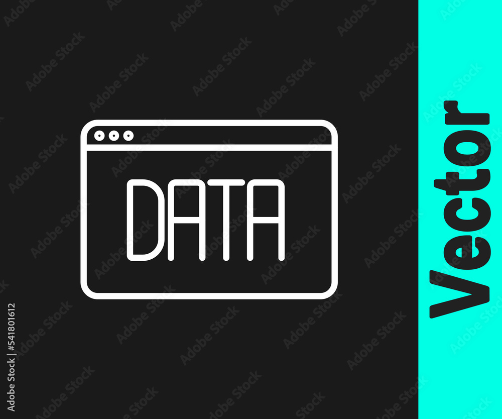 White line Data analysis icon isolated on black background. Business data analysis process, statistics. Charts and diagrams. Vector White line Data analysis icon isolated on black background. Business data analysis process, statistics. Charts and diagrams. Vector