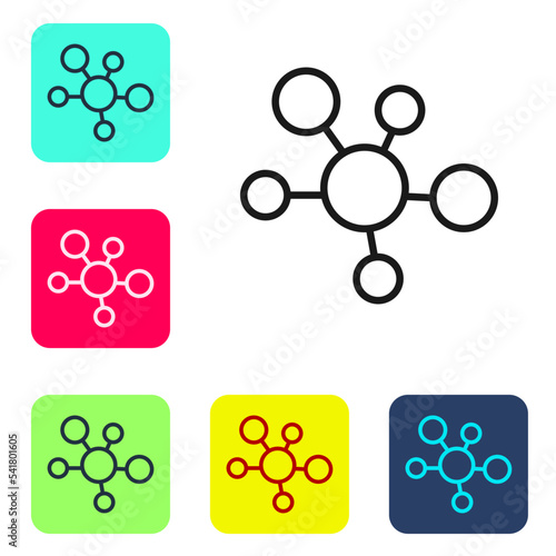 Black line Mind map infographic icon isolated on white background. Set icons in color square buttons. Vector