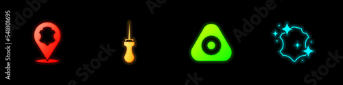 Set Leather, Awl tool, Sewing chalk and icon. Vector