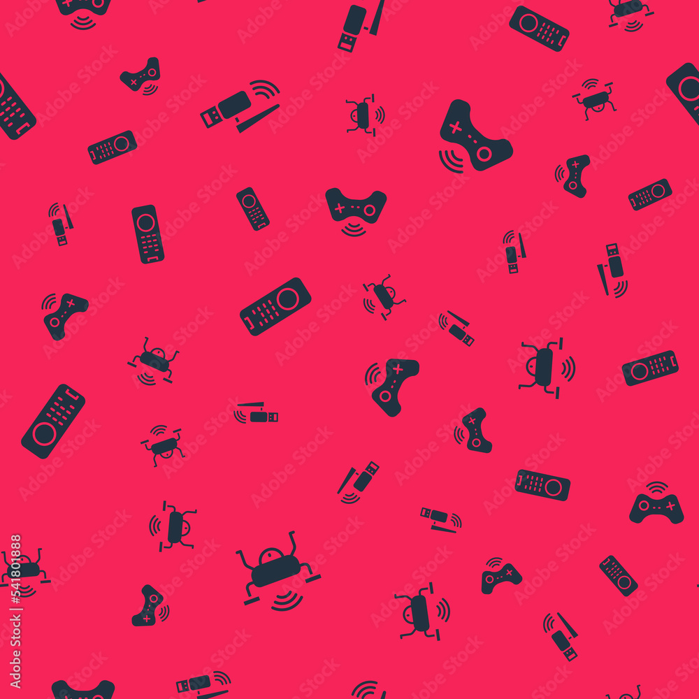 Set Smart drone system, Usb wireless adapter, Remote control and Wireless gamepad on seamless pattern. Vector Set Smart drone system, Usb wireless adapter, Remote control and Wireless gamepad on seamless pattern. Vector