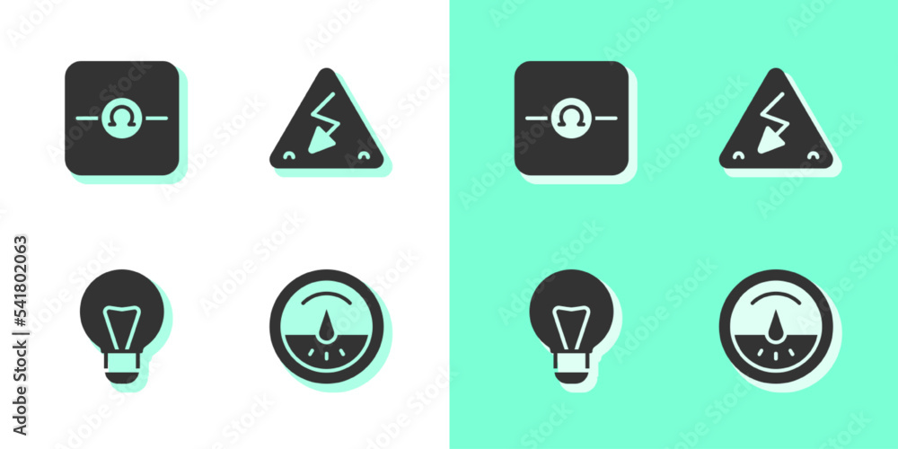 Set Electric meter, Ohmmeter, Creative lamp light idea and High voltage icon. Vector Set Electric meter, Ohmmeter, Creative lamp light idea and High voltage icon. Vector