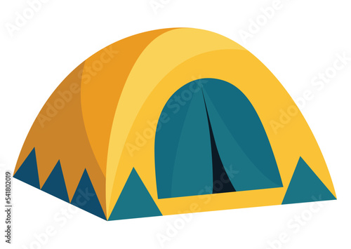Camping tent cartoon icon. Sport or travel touristic marquee, house for outdoor recreation and hiking adventure. Colorful campsite tented shelter or dome tent. Vector tourist equipment