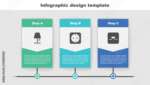 Set Table lamp, Electrical outlet and Buzzer in electronic circuit. Business infographic template. Vector