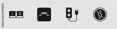 Set Electric light switch, Inductor in electronic circuit, extension and No lightning icon. Vector