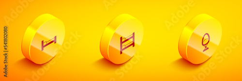 Set Isometric Bed, Bunk bed and Armchair icon. Vector