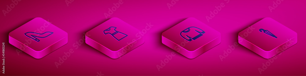 Set Isometric line Woman shoe, dress, Sweater and Umbrella icon. Vector Set Isometric line Woman shoe, dress, Sweater and Umbrella icon. Vector