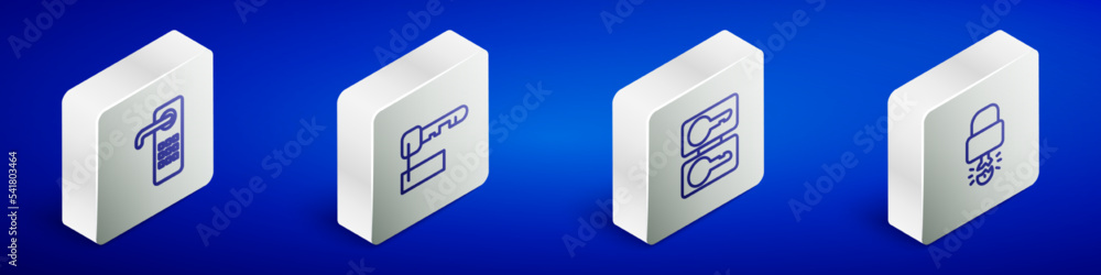 Set Isometric line Digital door lock, Marked key, Casting keys and Key broke inside of padlock icon. Vector Set Isometric line Digital door lock, Marked key, Casting keys and Key broke inside of padlock icon. Vector