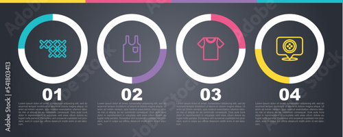 Set line Adjustable embroidery hoop, Sleeveless T-shirt, and Location tailor shop. Business infographic template. Vector