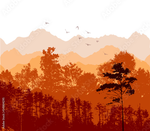 Autumn landscape with orange trees. Vector illustration © Мария Неноглядова
