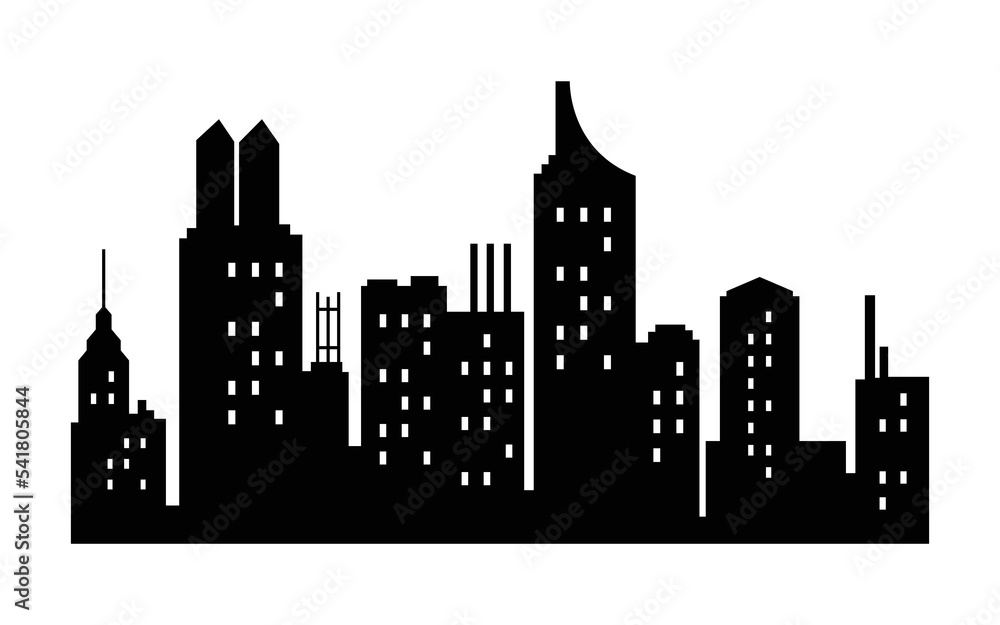 Fototapeta premium Vector city silhouette. Modern urban landscape. High building with windows. Illustration on white background