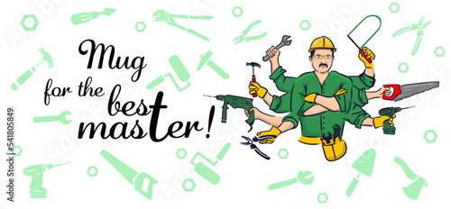 Mug for the best master builder. Vector illustration
