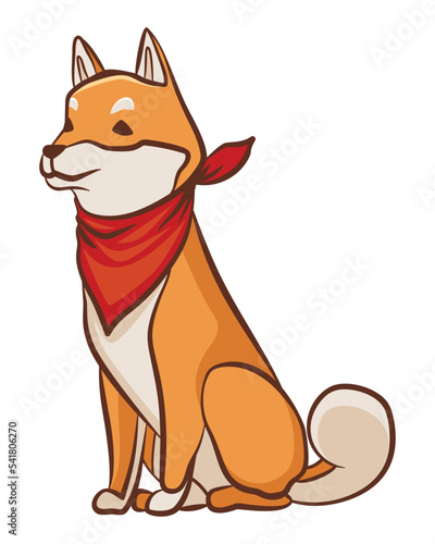 Shiba inu dog character. Playful pet sits. Hand drawn vector sticker. Cute and funny dog. Adorable friend