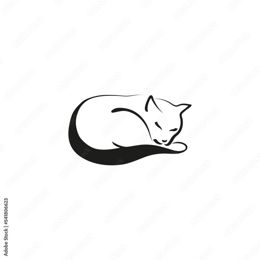 Sleeping cat silhouette isolated on white background Sleeping cat silhouette isolated on white background