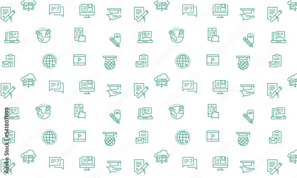 Educational and Learning concept,seamless pattern green color. simple line icons Educational and Learning concept,seamless pattern green color. simple line icons