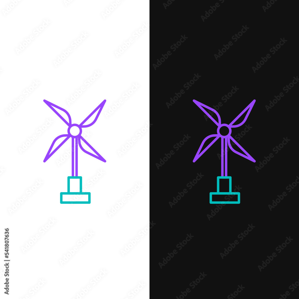 Line Wind turbine icon isolated on white and black background. Wind ...
