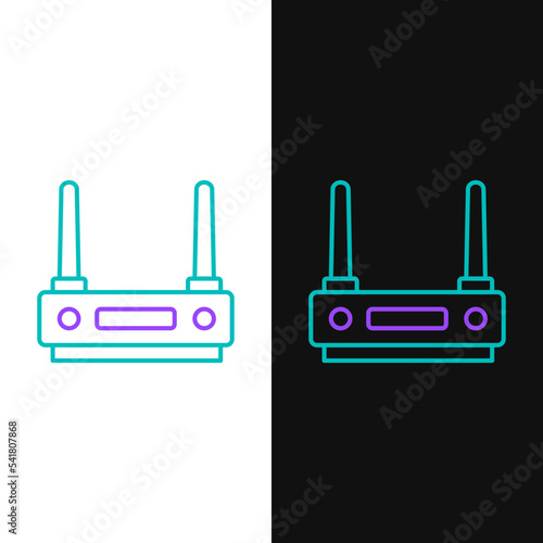 Line Router and wi-fi signal icon isolated on white and black background. Wireless ethernet modem router. Computer technology internet. Colorful outline concept. Vector
